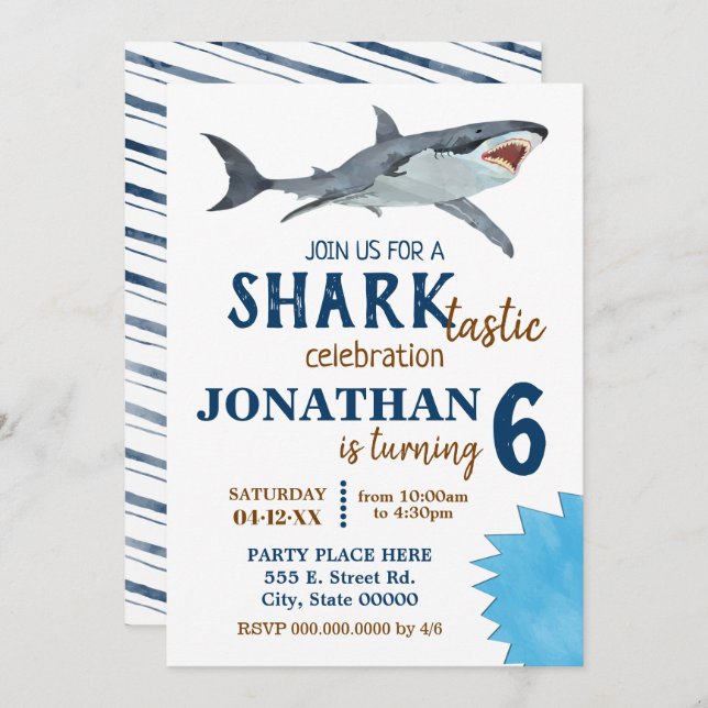 Invitation Fête d'anniversaire de requin bash (Devant / Derrière)