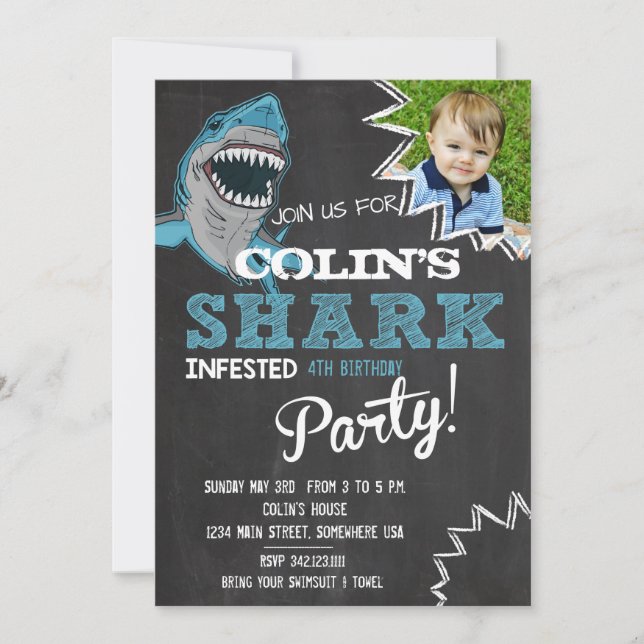 Invitation Fête d'anniversaire de requins (Devant)