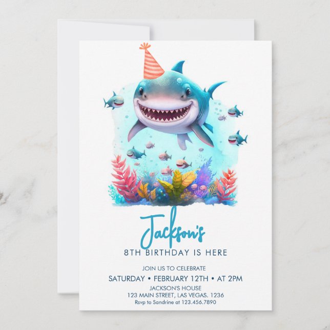 Invitation Fête d'anniversaire de requins (Devant)