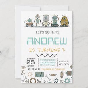 Invitation Fête d'anniversaire de robot personnalisé