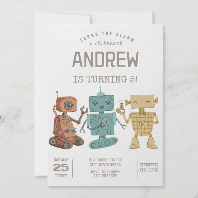 Invitation Fête d'anniversaire de robot rétro personnalisé (Devant)