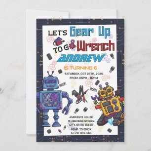 Invitation Fête d'anniversaire de robots personnalisés pour e