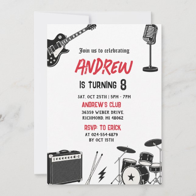 Invitation Fête d'anniversaire de Rock Star personnelle (Devant)