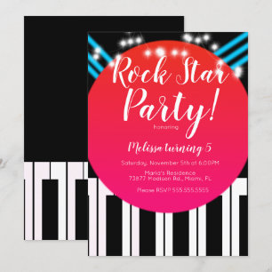 Invitation Fête d'anniversaire de Rockstar au piano musical