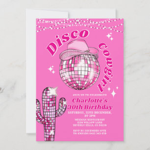 Invitation Fête d'anniversaire de rodéo rose disco cowgirl bl