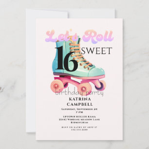 Invitation Fête d'anniversaire de roller skating pour 16 ans 