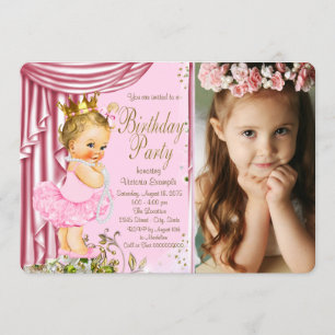 Invitation Fête d'anniversaire de rose et de princesse Tutu
