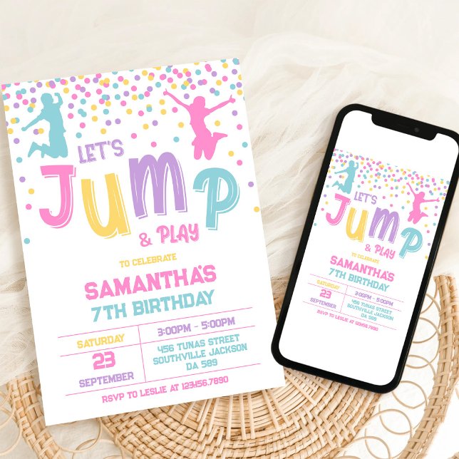 Invitation Fête d'anniversaire de saut sur trampoline pour en (Créateur téléchargé)