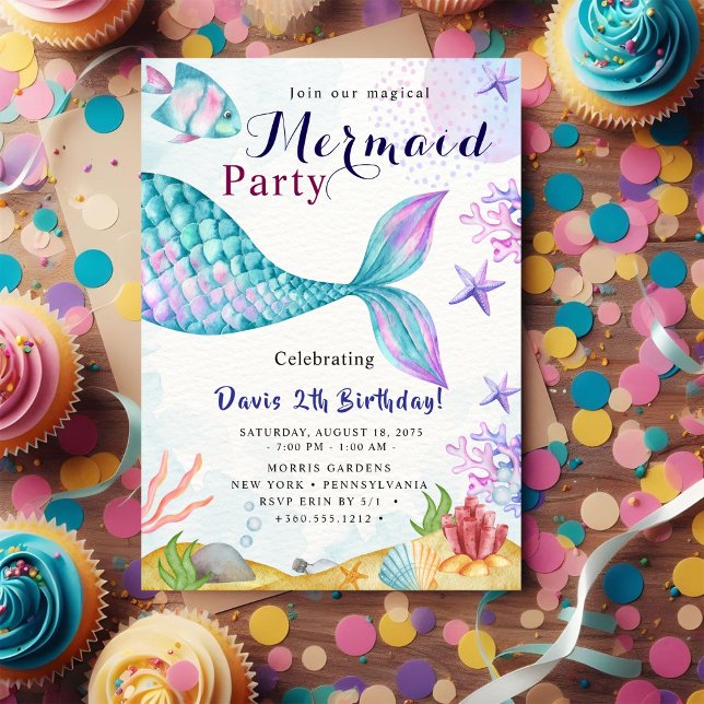 Invitation Fête d'anniversaire de sirène (Créateur téléchargé)