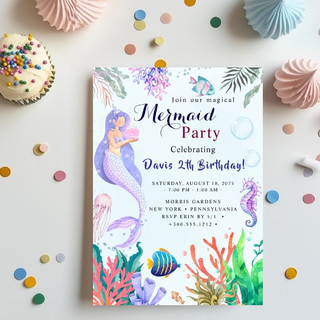 Invitation Fête d'anniversaire de sirène (Créateur téléchargé)