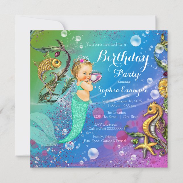Invitation Fête d'anniversaire de sirène (Devant)