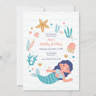 Invitation Fête d'anniversaire de sirène au bord de la piscin