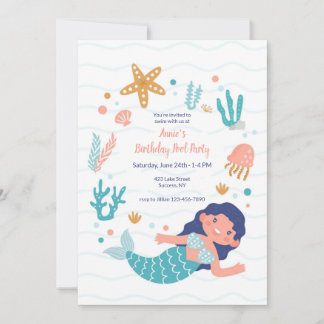 Invitation Fête d'anniversaire de sirène au bord de la piscin