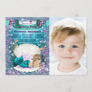 Invitation Fête d'anniversaire de sirène blonde violette et s