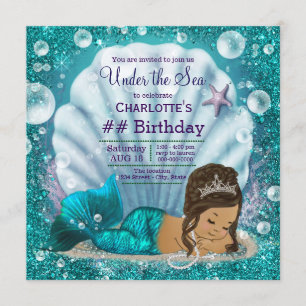 Invitation Fête d'anniversaire de sirène ethnique sous la mer