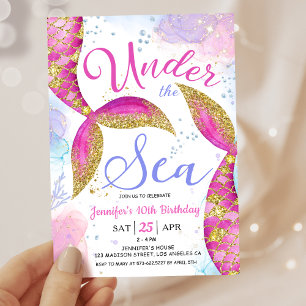 Invitation Fête d'anniversaire de sirène Fille sous la mer Ro