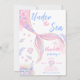 Invitation Fête d'anniversaire de sirène rose sous la mer