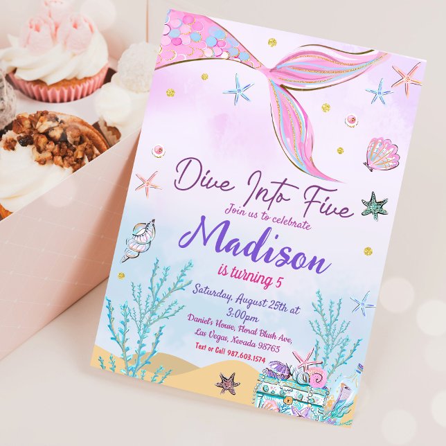 Invitation Fête D'Anniversaire De Sirène Sous La Fête De La M (Créateur téléchargé)