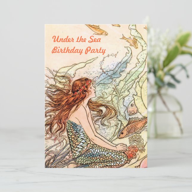 Invitation Fête d'anniversaire de sirène sous la mer (Debout devant)