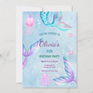 Invitation Fête d'anniversaire de sirène sous la mer