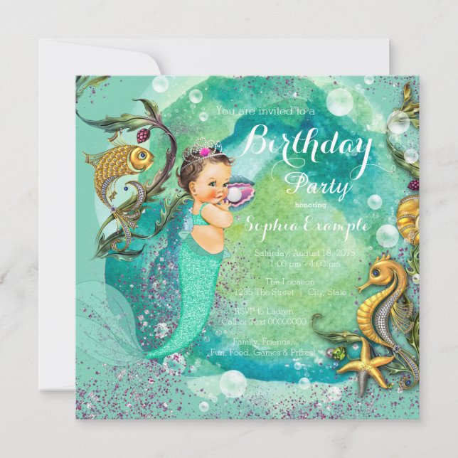 Invitation Fête d'anniversaire de sirène sous la mer (Devant)