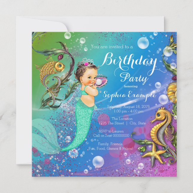 Invitation Fête d'anniversaire de sirène sous la mer (Devant)