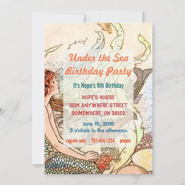 Invitation Fête d'anniversaire de sirène sous la mer (Dos)