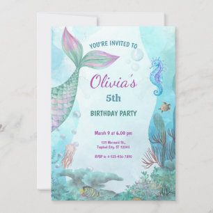 Invitation Fête d'anniversaire de sirène sous la mer