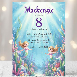 Invitation Fête d'anniversaire de sirène sous la mer à l'aqua