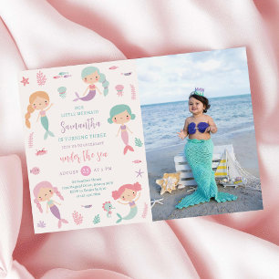 Invitation Fête d'anniversaire de sirène sous la mer Photo de