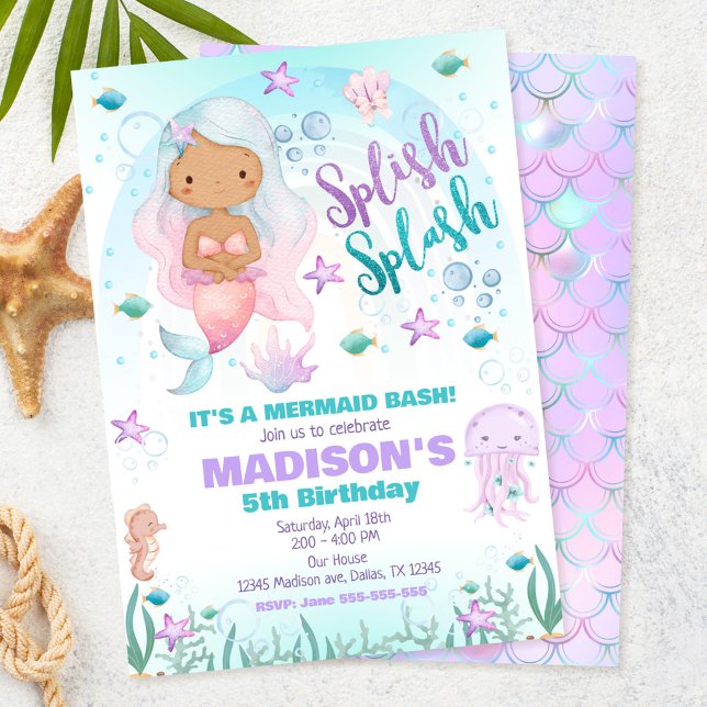 Invitation Fête d'anniversaire de sirène sous la mer Piscine  (Créateur téléchargé)