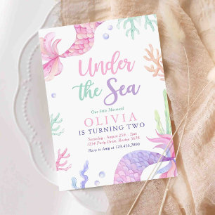 Invitation Fête d'anniversaire de sirène sous la mer Sirène