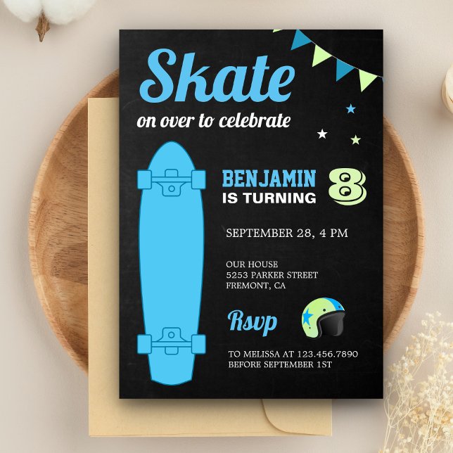Invitation Fête d'anniversaire de skateboard pour enfants (Créateur téléchargé)