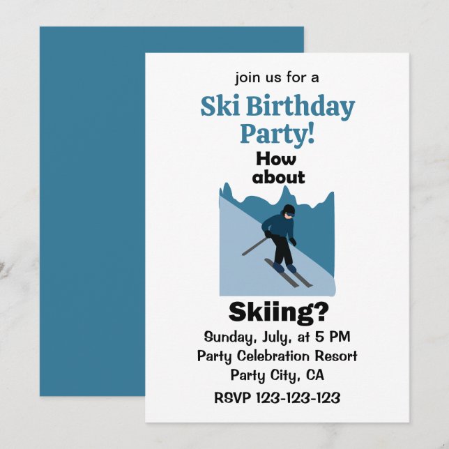 Invitation Fête d'anniversaire de ski Skiing Comment diriez-v (Devant / Derrière)
