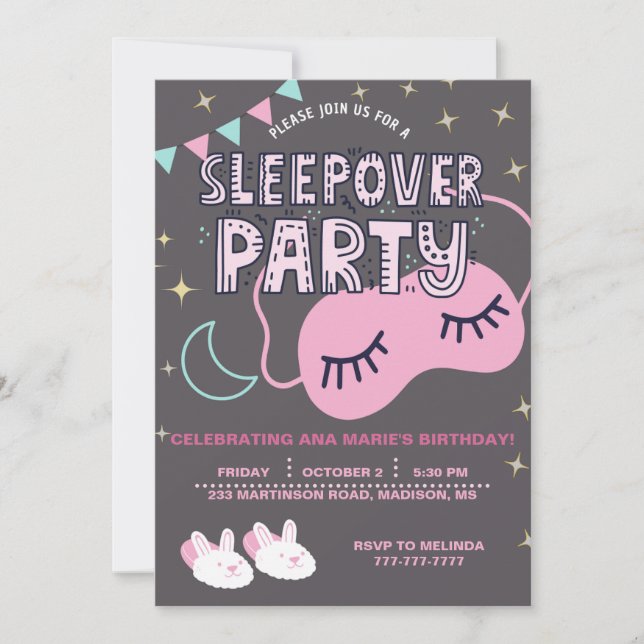INVITATION FÊTE D'ANNIVERSAIRE DE SLEEPOVER (Devant)