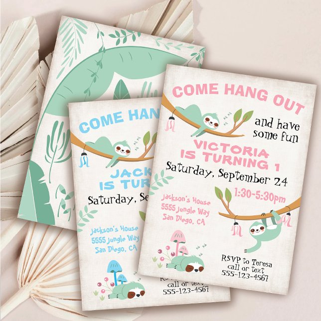 Invitation Fête d'anniversaire de Sloth Jungle (Créateur téléchargé)