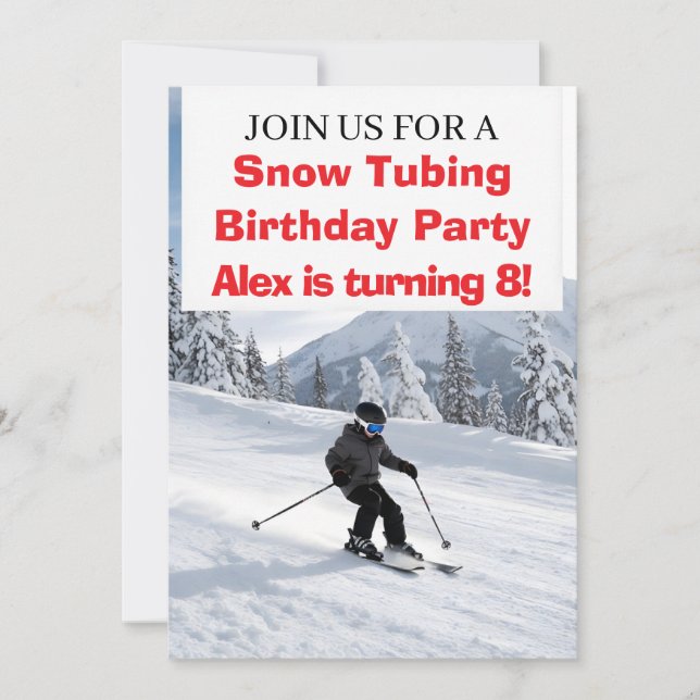 Invitation  Fête d'anniversaire de Snow Tubing  (Devant)
