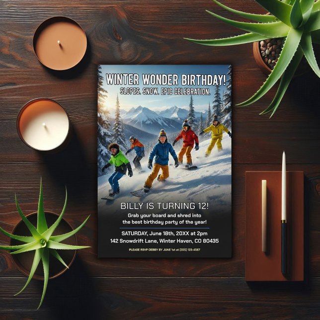 Invitation Fête d'anniversaire de snowboard Merveille d'hiver (Créateur téléchargé)