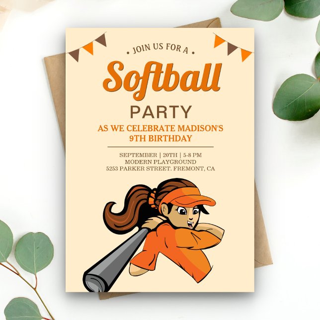 Invitation Fête d'anniversaire de softball Orange (Créateur téléchargé)