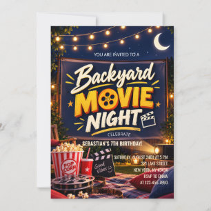 Invitation Fête d'anniversaire de soirée cinéma dans le jardi