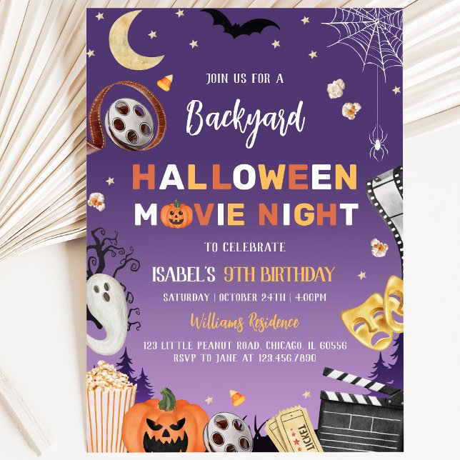 Invitation Fête d'anniversaire de soirée de cinéma Halloween  (Créateur téléchargé)