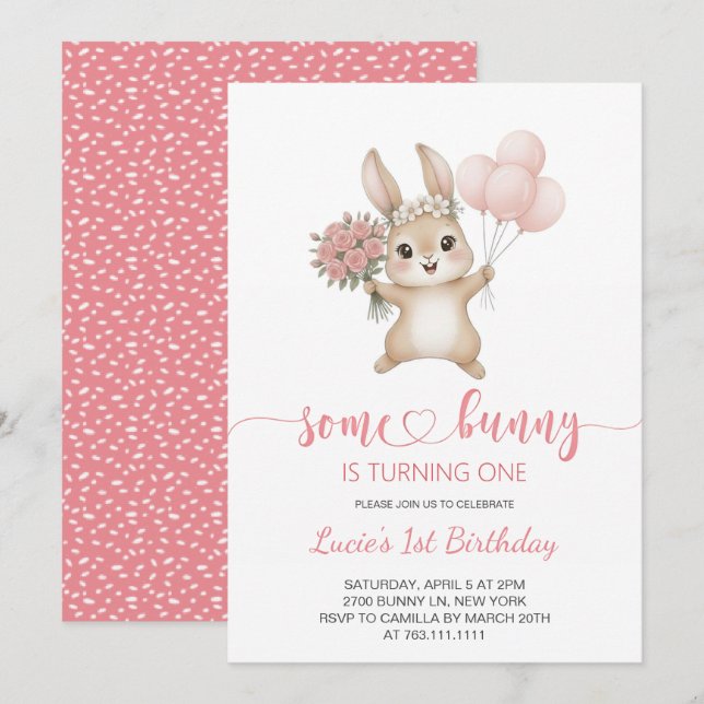Invitation Fête d'anniversaire de Some Bunny girl (Devant / Derrière)