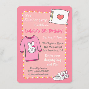 Invitation Fête d'anniversaire de sommeil pour filles, Pyjama