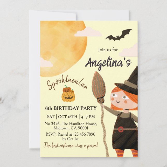 Invitation Fête d'anniversaire de sorcière effrayante Hallowe (Devant)