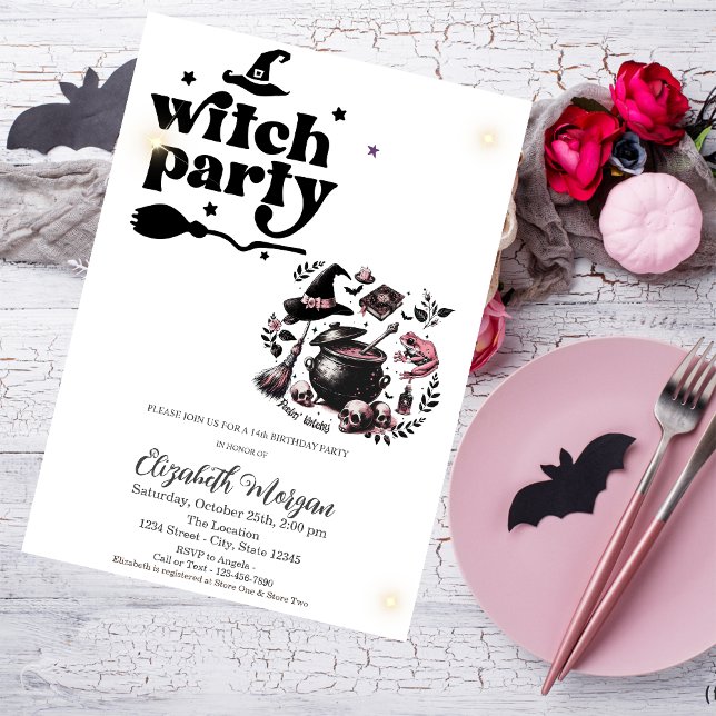Invitation Fête d'anniversaire de sorcière mignonne (Créateur téléchargé)