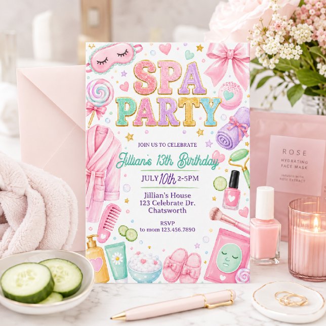 Invitation Fête d'anniversaire de Spa Girly | Journée de Spa  (Créateur téléchargé)