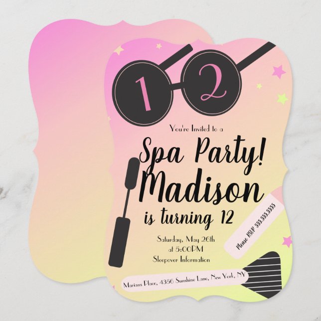 Invitation Fête d'anniversaire de Spa pour filles Maquillage  (Devant / Derrière)