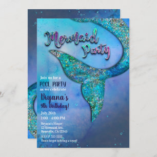 Invitation Fête d'anniversaire de Sparkal Ocean Mermaid Fin T