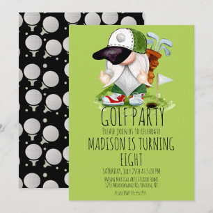 Invitation Fête d'anniversaire de sport de gnome de golf pour