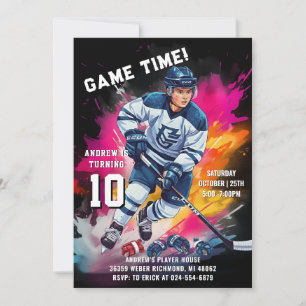 Invitation Fête d'anniversaire de sport de hockey sur glace p